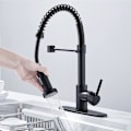 Miniatyrbillede 5 af 5: Køkkenarmatur med Pull Down Spray, Solid Messing Sort Fjederbelastet Kommerciel Køkkenvask Armatur med 10" Montering De