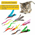 Miniatyrbillede 2 af 5: 12 STK Cat Feather Legetøj, Stick Toy Cat Fiskestang med 2 STK Interaktiv tilbagetrækkelig stang, 10 STK Erstatningsfjer med