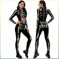 Miniatyrbillede 2 af 5: Dame Horror Skull Bronzing Print Jumpsuit Sæt Farve 1 M