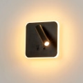 Miniatyrbillede 2 af 5: Firkantet sengelampe led læselys multifunktionel roterende væglampe med sort kontakt, varmt lys til soveværelse, entre