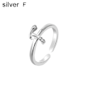 Miniatyrbillede 1 af 5: Mode Kvinder Simpel A til Z Engelsk Alfabet Bogstav Rhinestone Åben Ring smykker Silver F