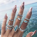 Pikkukuva 2 / 2: 9kpl/ set Boho Stack Elephant Flower Faux Turquoise Midi Sormussormukset