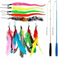 Miniatyrbillede 1 af 5: 12 STK Cat Feather Legetøj, Stick Toy Cat Fiskestang med 2 STK Interaktiv tilbagetrækkelig stang, 10 STK Erstatningsfjer med