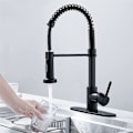 Miniatyrbillede 4 af 5: Køkkenarmatur med Pull Down Spray, Solid Messing Sort Fjederbelastet Kommerciel Køkkenvask Armatur med 10" Montering De