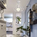 Miniatyrbild 4 av 5: Set med 2 industriella taklampor retro bur diamantformad lampskärm 25cm E27 Vit