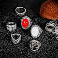 Miniatyrbillede 2 af 5: 7 stk/sæt Boho Kvinder Oval Yoga Om Knuckle Midi Stacking Ring Retro Smykkegave