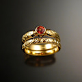 Miniatyrbillede 2 af 5: 2 stk fingerringe gravering rød faux perle dame geometriske rhinsten ringe til bryllup US 8