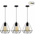 Miniatyrbillede 1 af 5: Sæt med 3 moderne pendellamper 20 cm, elegant lysekrone-pendel, metalskærm, burformet lysarmatur, sort