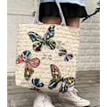 Pikkukuva 3 / 5: Canvas-kangaskassi naisille, uudelleenkäytettävä ruokaostoskassi Kannettava olkalaukku koululaukku A916-411 Butterfly