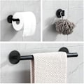 Miniatyrbillede 4 af 5: Mat sort 30 cm håndklædeholder kompatibel med badeværelse med toiletpapir dåse og krog, selvklæbende badeværelsestilbehør uden boring, 3 rum