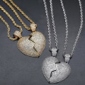 Pikkukuva 3 / 5: 2 in 1 Heart Patchwork kaulakoru Hip Hop -tyylinen riipus miesten ja naisten asusteet Gold Silver Patchwork Pair