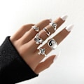 Pikkukuva 2 / 5: 6 kpl / set Muoti Sormus Retro Pinottava metalliseos Butterfly Design Sormus Sormus Korut Asusteet