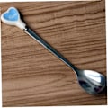 Miniatyrbillede 3 af 5: 2 rustfrit stål teskefulde hjerteform keramisk dekoreret kaffemælk dessert sukkerstang (blå)