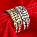 Miniatyrbillede 5 af 5: Ring Bred-bredde Fadeless Titanium Stål Dobbelt Rhinestone Unisex smykker til bryllupsfest Black US 7