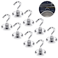 Miniatyrbillede 2 af 5: Magneter med kroge, magnetkroge, 8 superstærke neodymmagnetiske kroge område Køkken Badeværelse Soveværelse Garage Låserum Kontor Køleskab Silver Maximum pulling force 25KG