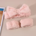 Miniatyrbillede 3 af 4: Bowknot ansigtsvask pandebånd håndledssæt pink
