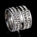 Miniatyrbild 4 av 4: Ring bred bredd Fadeless titan stål dubbla rader strass unisex smycken för bröllopsfest Black US 10
