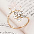 Miniatyrbillede 4 af 4: 1 stk Elegant Double Daisy Flower Ring Rhinestone Justerbar Open Ring smykker