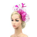 Miniatyrbild 4 av 4: Faux Feather Net Garn Hatt Enfärgad Fascinator Bröllop Tea Party Huvudbonader Hårprydnad för Purple