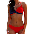 Miniatyrbild 1 av 4: kvinnor Bikini Set Vadderad BH Push Up Baddräkt Baddräkt Halter Badkläder Strandkläder Dark Blue Red L