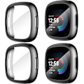 Miniatyrbilde 1 av 8: Diruite 4-pakning etui for Fitbit Versa 4/Sense 2 skjermbeskytter, HD støtsikkert mykt TPU-etui med fullstendig beskyttelse for Fitbit Versa Black+Black+Black+Black