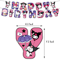 Miniatyrbild 2 av 6: Kawaii Tecknade Födelsedagsdekorationer, Kuromi Födelsedagsfest Tillbehör - Inkluderar Grattis på Födelsedagen Banner Tårtdekorationer Muffinsdekorationer Ballonger. C