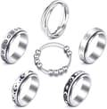 Fidget Rings for Anxiety, 6 Pcs Stainless Steel Spinner Rings, Anxiety Relief Ring with Rotating Moon Star 9
