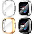 Pikkukuva 1 / 8: Diruite 4-pack kotelo Fitbit Versa 4/Sense 2 näytönsuojalle, HD iskunkestävä pehmeä TPU täysi suoja näytönsuojakotelo Fitbit V:lle Black+Silver+Rose Gold+Clear