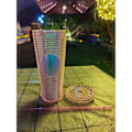 Miniatyrbilde 3 av 5: Dobbeltveggede plastkopper med nagler, lokk og sugerør, BPA-frie, 710 ml, rosa