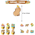 Pikkukuva 7 / 7: Kapibara-syntymäpäiväjuhlatarvikkeet sisältävät Kapibara Hyvää Syntymäpäivää -bannerin, Kakunkoristeen, Cupcake-koristeet, Ilmapallot, Söpö Kapibara C