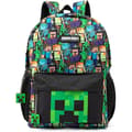 Minecraft Rygsæk til Drenge | Sort Skoletaske til Børn | Grøn Creeper Zombie Skelet Enderman & Hulespindel[JR]