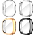Miniatyrbild 8 av 8: Diruite 4-pack fodral för Fitbit Versa 4/Sense 2 skärmskydd, HD stöttåligt mjukt TPU fullständigt skydd skärmskyddsfodral för Fitbit V Black+Silver+Rose Gold+Clear