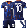 Miniatyrbillede 1 af 2: UEFA Euro 2024 Holland Hjemme Ude Børne Voksen Fodboldtrøje Nr. 10 MEMPHIS Udebane Away XL