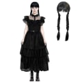 Miniatyrbild 1 av 4: Wednesday Addams-serie Kostym/prydnader/peruker för Kvinnor Barn Cosplay Festklänning Fancy Dress Up B With Wig One Size