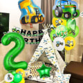 Miniatyrbild 4 av 5: Traktorfödelsedag Dekoration För 2 Åriga Pojkar - Grön Folieballong Dekoration [xh]