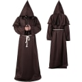 Pikkukuva 1 / 5: Unisex Aikuisten Keskiaikainen Takki Puku Munkki Huppu Takki Viitta Friar Pappi Noita Halloween Tunika Puku 3kpl Brown X-Large