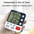 Miniatyrbilde 5 av 5: Digital Dobbelt Kjøkken Timer, 3 Kanaler Tell Opp/Ned Timer, Matlagingstimer, Stor Skjerm, Høy Lyd A