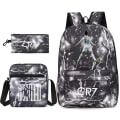 Miniatyrbilde 3 av 3: Fotballstjerne C Ronaldo CR7 trykt ryggsekk rundt studenten tredelt ryggsekk Starry grey 2 Shoulder bag pencil case