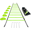 Miniatyrbillede 1 af 5: Ultimate Combo Agility Ladder Træningssæt - Hurtighed Agility Ladder med 12 Justerbare Trin, 12 Agility Kegler & 4 Stålpløkke - Inkluderet Bærepose Combo Lime