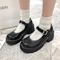 Miniatyrbillede 1 af 3: Pigernes Skoleuniform Høj Hæl Platform Sko BlackMatte 40