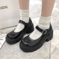 Miniatyrbillede 1 af 3: Pigernes Skoleuniform Høj Hæl Platform Sko BlackMatte 42