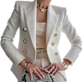 Miniatyrbilde 1 av 2: Dame Dobbelbryst Blazer Jakke Lang Erme Kragejakke Høst Høst Casual Slim Fit Yttertøy White S