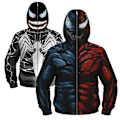 Miniatyrbild 3 av 4: Barn Pojkar Full Zip Hoodie Jacka Venom 3D Tryckt Cartoon Huvtröja Sweatshirt Blå Röd Blue Red XS