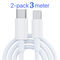 2-pack Laddare för iPhone - USB-C - Kabel - 20W - 3m - Snabbladdare Vit