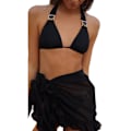 Miniatyrbillede 2 af 5: Tynd Mesh Mini Ruffle Skørt Kvinder Cover Up Tassel Kjole Bikini Badetøj Skørt Kvinder Badetøj Strandtøj Wrap Black