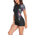 Miniatyrbillede 5 af 5: Dames Enstyk Badedragt Langærmet Rash Guard Kvinder Våddragt Atletisk Badedragt Surfing Dykning Lynlås Foran Badetøj Svømning Kostume Wanke Black Short Sleeve S