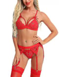 Dame blonde strømpebånd undertøyssett Red XL