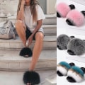 Miniatyrbilde 2 av 2: Sommerpels tøfler Fluffy søte plysj damer flip flops luksuriøse sjarmerende sandaler Xnr141 39
