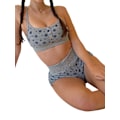 Pikkukuva 4 / 5: Naisten 2-osainen kukallinen setti Y2k pitkähihainen crop-top ohut T-paita korkeavyötäröiset shortsit asut loungewear Gray M
