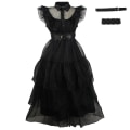 Miniatyrbillede 4 af 5: 2023 Ny Cosdaddy Wednesday Addams Familie Cosplay Kostume Kjole Børn Piger Sort Kjole Paryk Halloween Kostume T4 150